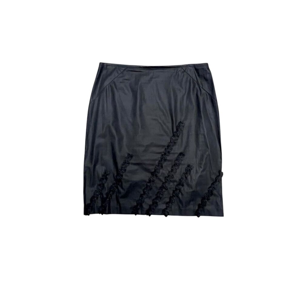 1990s BAZAR CHRISTIAN LACROIX black cotton pencil skirt w ruffles size medium